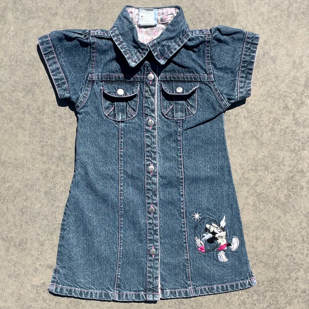 Majorette Minnie Mouse 2000s Disney Baby Denim Jean Dress Youth Size (3)
